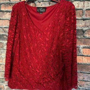 ALEX EVENINGS - Women's Red Overlay Lace Top - Size XL